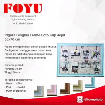 Pigura Bingkai Frame Foto Kolase Klip Jepit Tali 50x70 cm