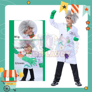 hiCosplaydy Kids Psycho Crazy Scientists Cosplay Costume Role Play Doctor Scientist Profession Clothes