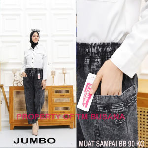 CELANA PANJANG WANITA BAGGY PANTS JUMBO 90 KG TERBARU/JEANS WASHING/FULL KARET TALI SERUT/SAKU DEPAN/TM BUSANA