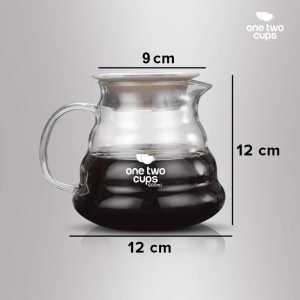 One Two Cups Coffee Server teko kopi V60 Drip Pour Over Borosilicate Glass