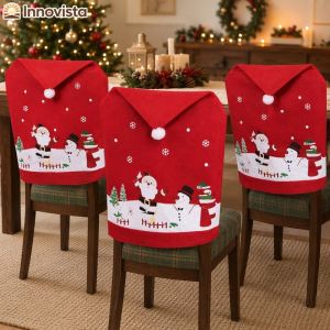 1/4 Pcs Christmas Chair Back Covers Red Santa Hat Nonwoven Fabric Dining Chair Covers Xmas Home Dinner Festive Decor