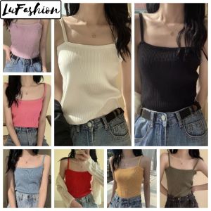 LuFashion Singlet Women Thin Strap Tops Solid Color Camisoles Comfortable Tanks Fashion Tube Top