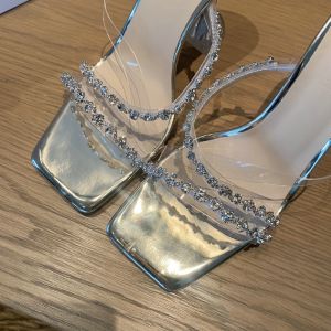 Guốc cao gót nữ quai đá chéo mũi vuông gót cao 7p guốc cao gót quai ngang đính đá gót ly cao 7p m119