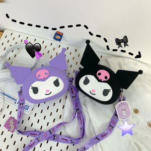 Kawaii Sanrios Kuromi Silicone Shoulder Messenger Bag Mobile Phone Earphone Storage Bag Multi-Function Y2K Travel Rucksack Gift