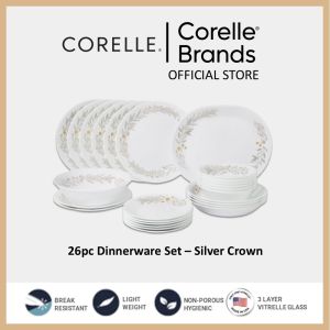 CORELLE 26pc Dinnerware Set – Silver Crown