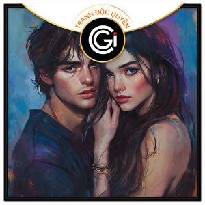 Tranh vẽ tình yêu cặp đôi dễ thương. Tranh treo tường dán tường sơn dầu canvas. CGI-1483