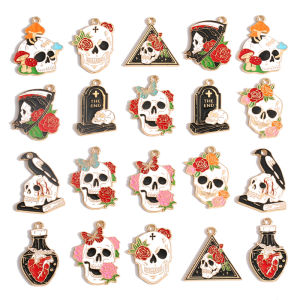10Pcs Enamel Flower Skull Alloy Charm Pendants DIY Bracelet Keychain Metal Pendants Necklace Jewelry Making Accessories W516