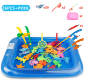 26pcs Fish Toys Waterproof Magnetic Floating Fun Fishing Game Playset with Inflatable Pool