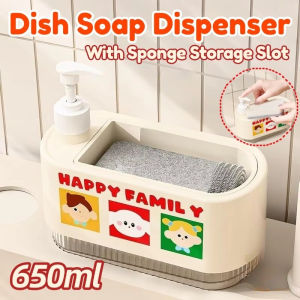 Vixplorn Dish Soap Dispenser Cartoon With Sponge Storage Slot Waterproof For Home Kitchen Sink Dishwashing