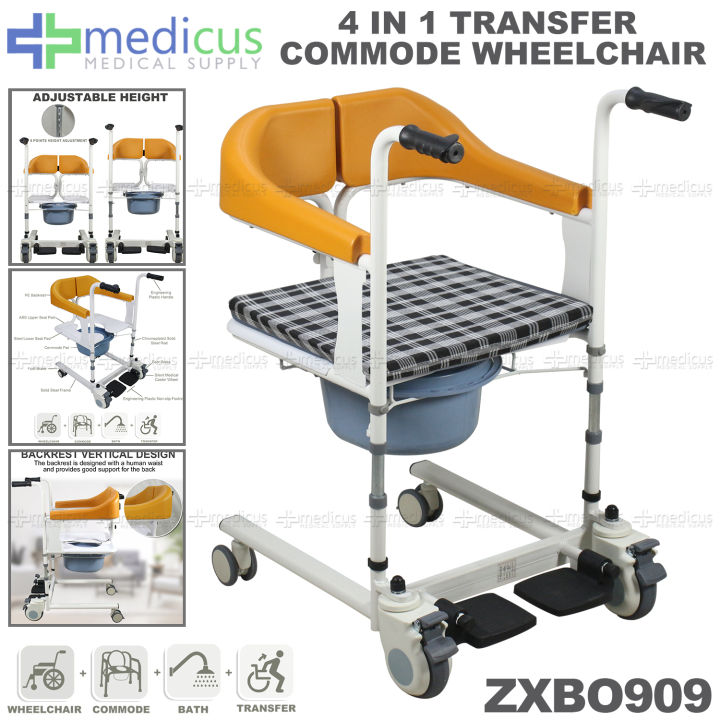 Medicus 4 in 1 Transfer Chair Commode Wheelchair with Toilet Transfer ...