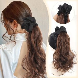 SINGLE Synthetic Black Headband Ponytail Wig Elegant Claw Clip Long Curly Layered Ponytail Heat Resistant Fake Wave Pony Tail Hair Piece for Women
