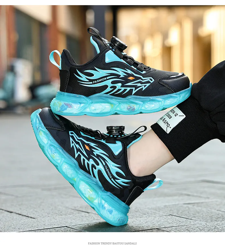 Boys' Sports Shoes 2023 New Children's Leather Waterproof Rotating Button  Autumn Mid to Big Boys' Anti slip Casual Shoes