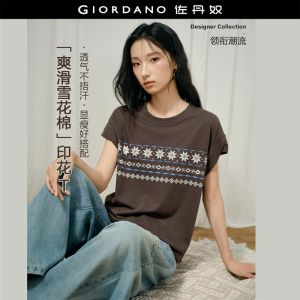 GIORDANO Women T-Shirts Ethnic Print Dolman Sleeve Tee Crewneck Loose Fit Vintage Fashionable Casual T-Shirts 18326825