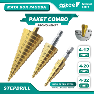 ASTEEL Mata Bor 3 PCS STEP DRILL Dril Mata Bor Pagoda Besi Kerucut Cone Drill Hole Saw Multi