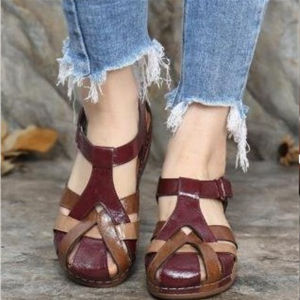 Free Shipping Plus-Size Summer New Retro Round-Toe Wedge Heel WomenS Roman Sandals With Crisscross Straps