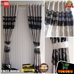 Gorden Jendela Panjang  Murah Tapi Mewah  Tebal 2024 Motif Batik Print Emas Model Ring Smokring