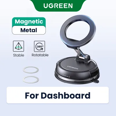 UGREEN Magnetic Car Dashboard Vlog Shooting Bracket Multifunctional Mobile Phone Holder Center Console Suction Cup Magnetic Bracket Foldable and 360° Rotatable for iPhone 17 16 pro max 15 14 13 12 Black