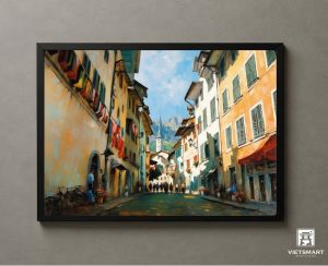 Tranh Nghệ thuật "Phố Cổ Ở Zurich Thụy Sỹ" VIETSMART ART - Acrylic 45 x 60cm