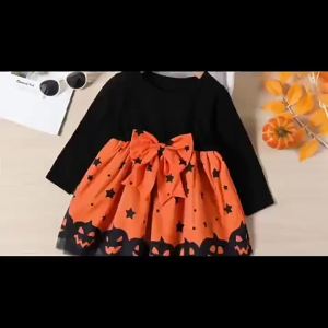 Halloween Childrens Clothing 2023 Autumn New Little Girl Long Sleeve Pumpkin Grie Printed Dress Wholesale