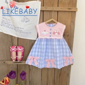 LikeBaby ชุด คุโรมิ เดรสเด็กหญิง ชุดเดรสเด็ก ชุดเดรสเด็กผู้หญิงหน้าร้อน สไตล์เกาหลี ลายสก๊อต โบว์ ปกน่ารัก ชุดตุ๊กตาเด็ก