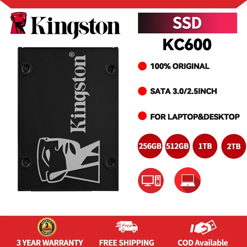 【Free shipping】Kingston KC600 SSD 256GB 512GB 1TB 2TB SSD SATA3  Internal Solid State Drive For Desktop Laptop