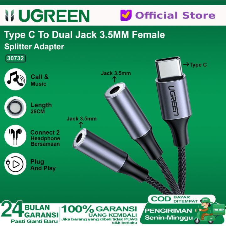 UGREEN CABLE AUDIO C TO JACK 3.5MM 25CM SILVER / 30732 | Lazada Indonesia