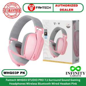 FANTECH WHG03 STUDIO PRO 7.1 Surround Sound Gaming Headphones Wireless Bluetooth Wired Headset Pink