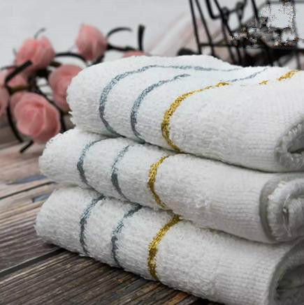 12Pieces Hand Towel White Assorted Line Cannon 32g Face Towel