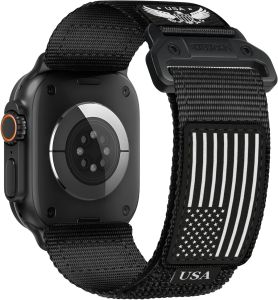 Rugged Nylon Band for Watch Bands for Men Women 42mm 41mm 40mm 38mm iWatch Bands ManStars-Stripes Flag Woven Sport Strap Wide Fabric Wristband for Watch Series 11 10 9 8 7 6 5 4 3 SE 3/2