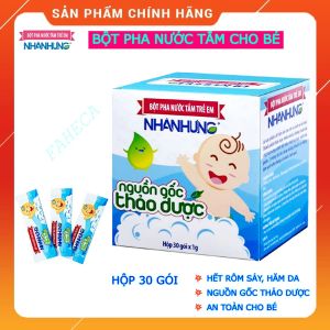Bột pha nước tắm cho bé NHÂN HƯNG - Thảo dược thiên nhiên - An toàn cho bé - Hộp 30 túi - Gói 10 túi - Chính hãng