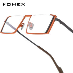 FONEX Titanium Glasses Frame Men Brand Design Small Vintage Square Eyeglasses Women Retro Half-Rim Semi-Rimless Japanese Ultralight Optical Eyewear 85780