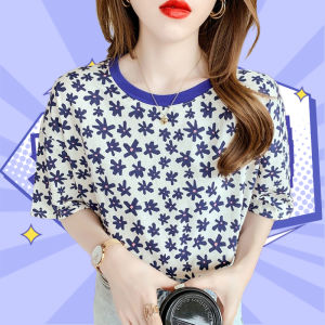 QJshop เสื้อยืดคอกลมแขนสั้นพิมพ์ลายดอกไม้ น่ารักมากๆ ใส่สบายไม่ร้อน เหมาะกับสาวๆทุกวัย