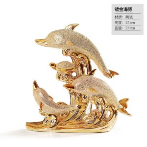 ตกแต่งบ้านสร้างสรรค์ งานฝีมือเซรามิก บ้านใหม่อ่าวปลาโลมาสีทองรักของขวัญแต่งงาน