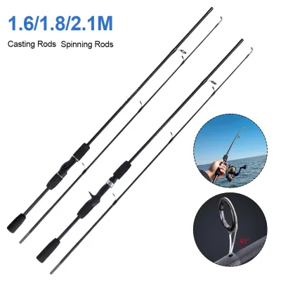 LO【Ready Stock】Portable Fishing Rod 1.6/1.8/2.1m Carbon Fiber Lightweight Spinning Rods Baitcasting Rods EVA Grip Freshwater Saltwater Tackle