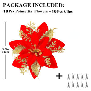 MaxFun Free Clips 5/10Pcs Big Christmas Flowers Decorations Gold Red Silver Poinsettia Decoration Christmas Flower For Vase Christmas Tree Artificial Flowers Plants Xmas Flower For Christmas Tree Decorations Xmass Decoration Sale Christmas Ornaments