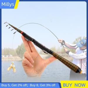 Millys คันเบ็ดตกปลาขนาดเล็กแบบพกพาขนาด1.2ม.-2.4ม. คันเบ็ดตกปลาคาร์บอนไฟเบอร์สำหรับท่องเที่ยว