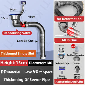 Kitchen Sink Sewage Drainage Pipe Set Anti Pest Anti Odor Dishwasher Wastewater Drainage Pipe Tee Way Device Kitchen Storage Accessories
