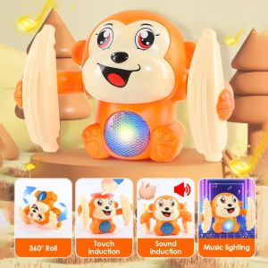 Kids Electric Rolling Monkey Musical Tumbling Voice Control Toy Baby Education Learning Toys Gift