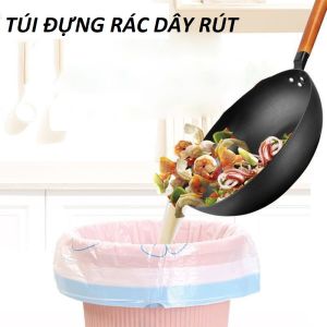 Cuộn 50 túi đựng rác dây rút siêu dai đựng được nước kích thước 45*50cm- túi đựng rác dây rút Minaier chống rò rỉ nước