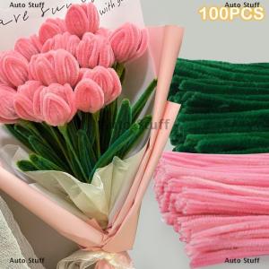 [COD] Auto Stuff ก้านกำมะหยี่สีสันสดใส100ชิ้นก้านบิดก้านขนปุยลวดเหล็กงานประดิษฐ์ทำมือบิดสำหรับตกแต่งท่อผ้ากำมะหยี่