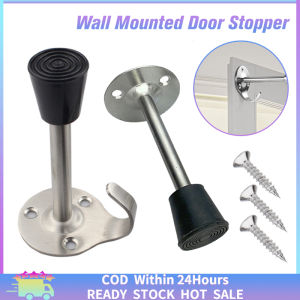 Door Stopper Stainless Steel Heavy Duty Wall Mounted Rubber Door Stop With Screw Silver for Kitchen Bedroom Office Garage [Fast Delivery]