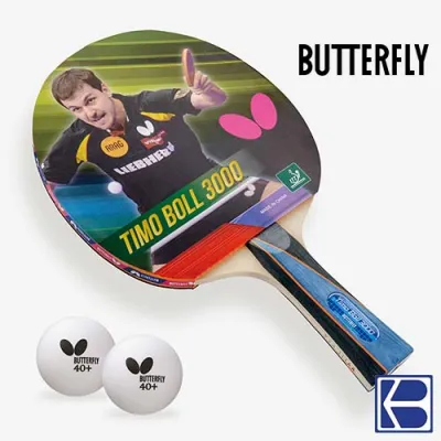 Butterfly | Timo Boll 3000 | Table Tennis | Pre-Assembled Bat with 2 40+ Balls | SG Distributer