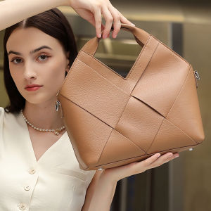 Túi xách tay đan da thật lớp đầu tiên thiết kế tam giác ngược thời trang da mềm túi xách tay đeo chéo nữ.