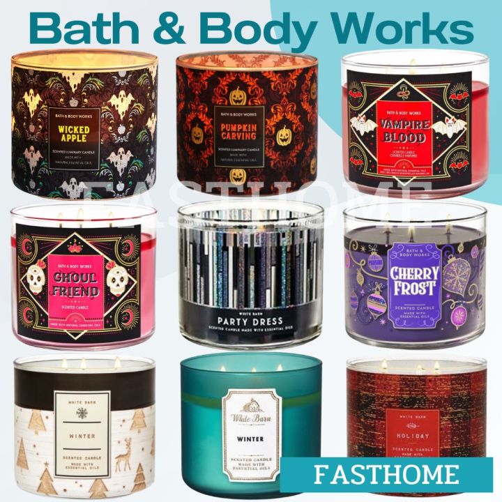 Bath&Body Works White Barn 3 wick candles 411 g. WICKED APPLE/PUMPKIN CARVING/VAMPIRE BLOOD/GHOUL FRIEND/PARTY DRESS/CHERRY FROST/WINTER/WINTER2/HOLIDAY | Lazada.co.th Bath&Body Works White Barn 3 wick candles 411 g. WICKED APPLE/PUMPKIN CARVING/VAMPIRE BLOOD/GHOUL FRIEND/PARTY DRESS/CHERRY FROST/WINTER/WINTER2/HOLIDAY | Lazada.co.th