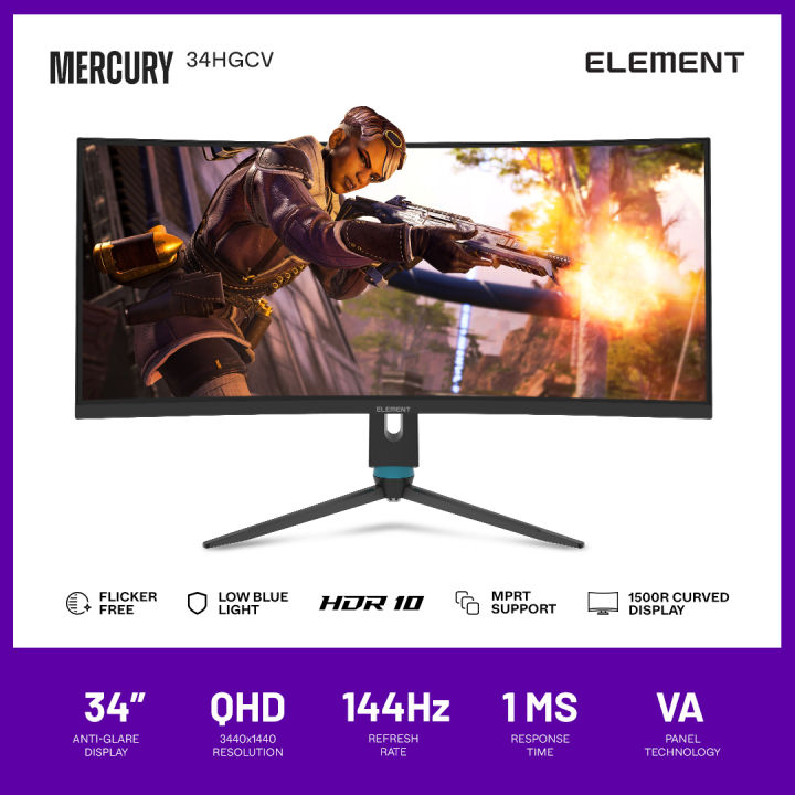 ElementOne 34-inch Monitor 34HGCV 1500R VA 144Hz [3440 × 1440] - With ...