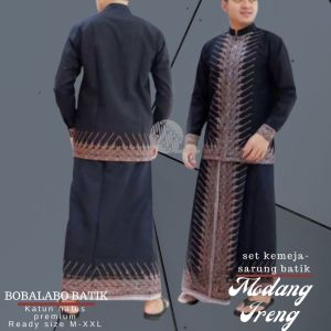 Setelan Sarung Kemeja Batik Modang Ireng | Hem Batik Cowok Lengan Panjang | Sarung Katun Halus Premium ALL SIZE
