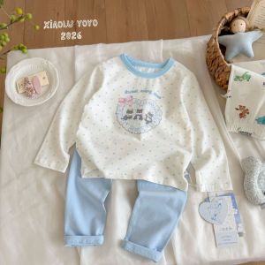 Mềm Con Hươu trẻ em yunrou vải bông Lycra quần áo mùa thu quần dài pyjama bé trai bé gái bốn mùa bông mềm không xương Bộ đồ lót