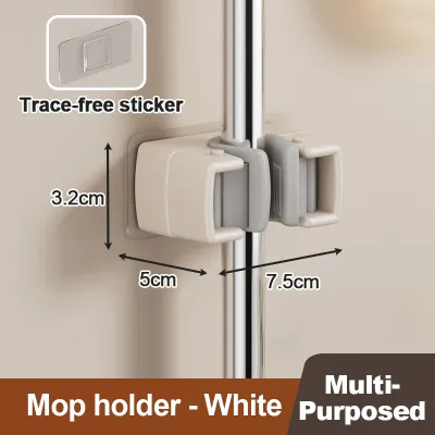 [Hot sale] Bathroom Hook Mop Holder Broom Holder Adhesive Wall Mount Broom Hook Bathroom Cleaning Brush Holder Bathroom Accessories