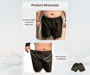 READY STOCK | [50|100 PCS] Wanstyle Disposable Nonwowen Fabric Boxer Short | Thickened Black | + size up to 100kgs | Spa | Sauna | Salon