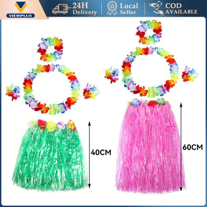 Hawaiian Hula Grass Skirt Fancy Dress Flower Long Summer Tropical